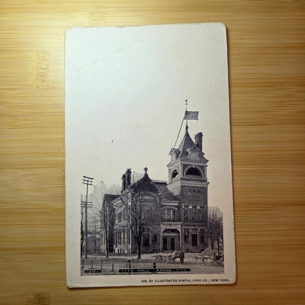 Vintage Adrian Michigan City Hall Postcard Illustrated Postal Card Co
